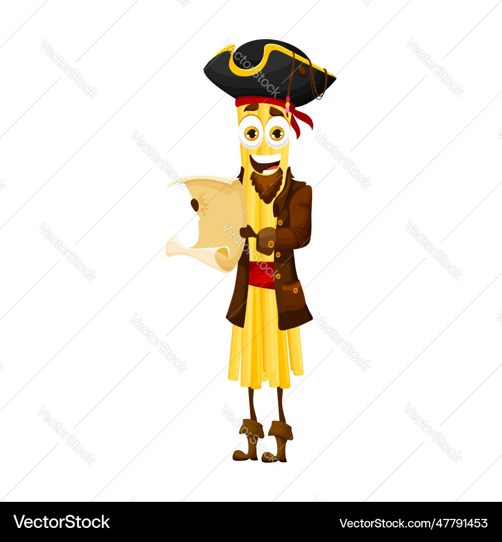 Cartoon bucatini italian pasta pirate character Cartoon bucatini italian pasta pirate character vector image