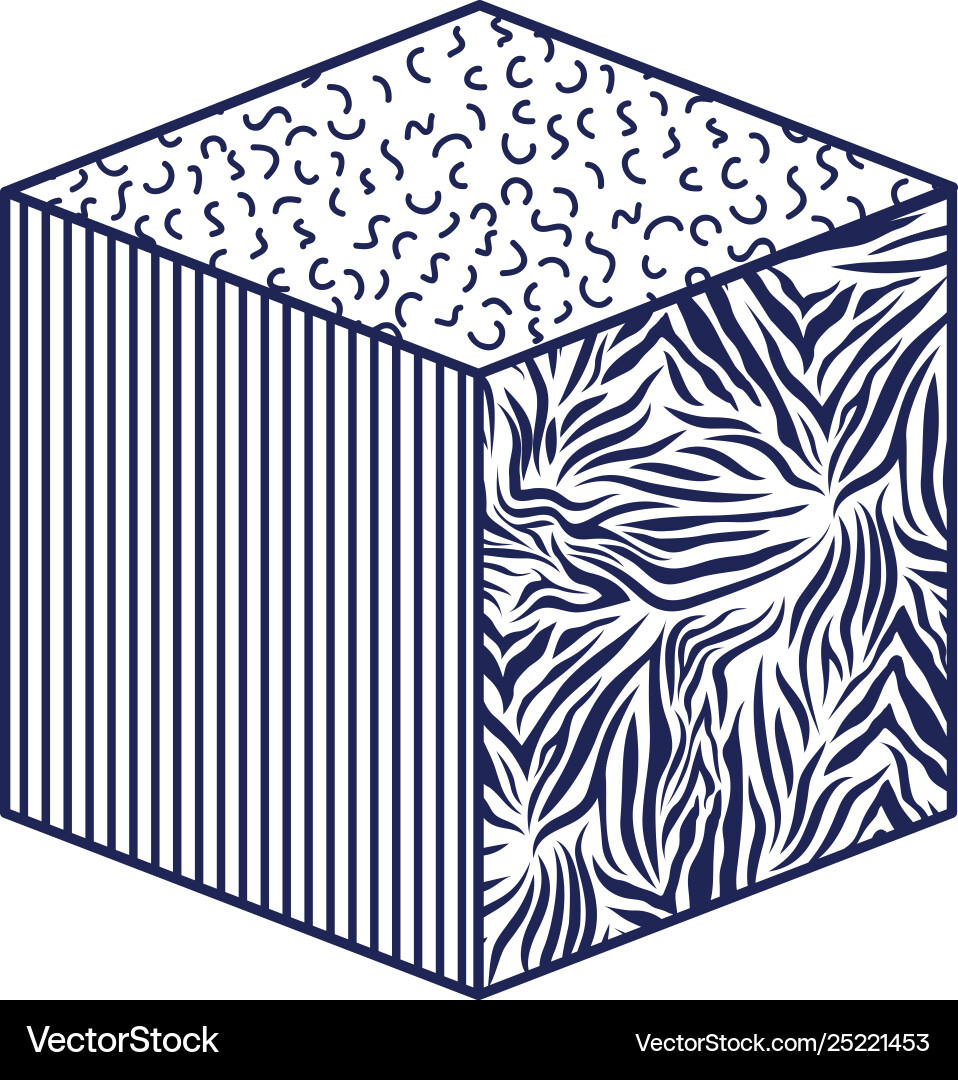 Cube with animal print pattern ninetys style Cube with animal print pattern ninetys style Vector Image