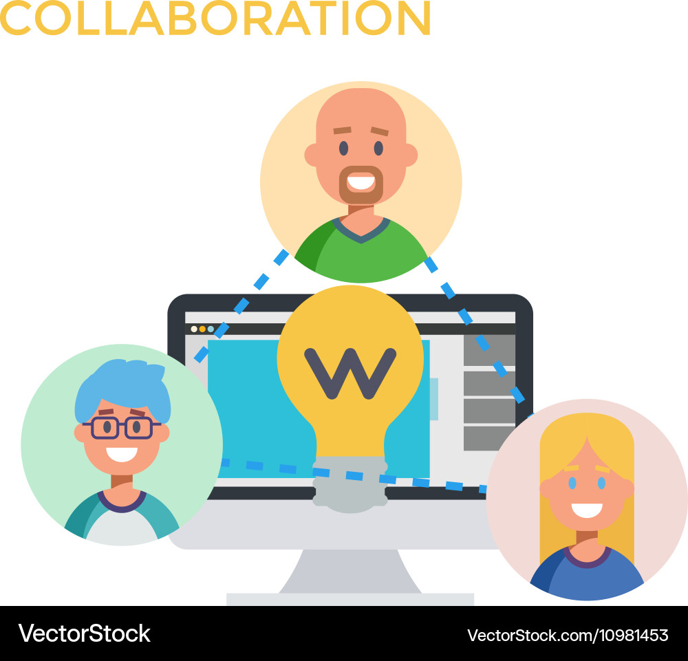 Flat design monitor with characters icons Vector Image