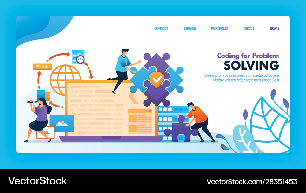 Landing page design coding for problem solving Landing page design coding for problem solving vector image