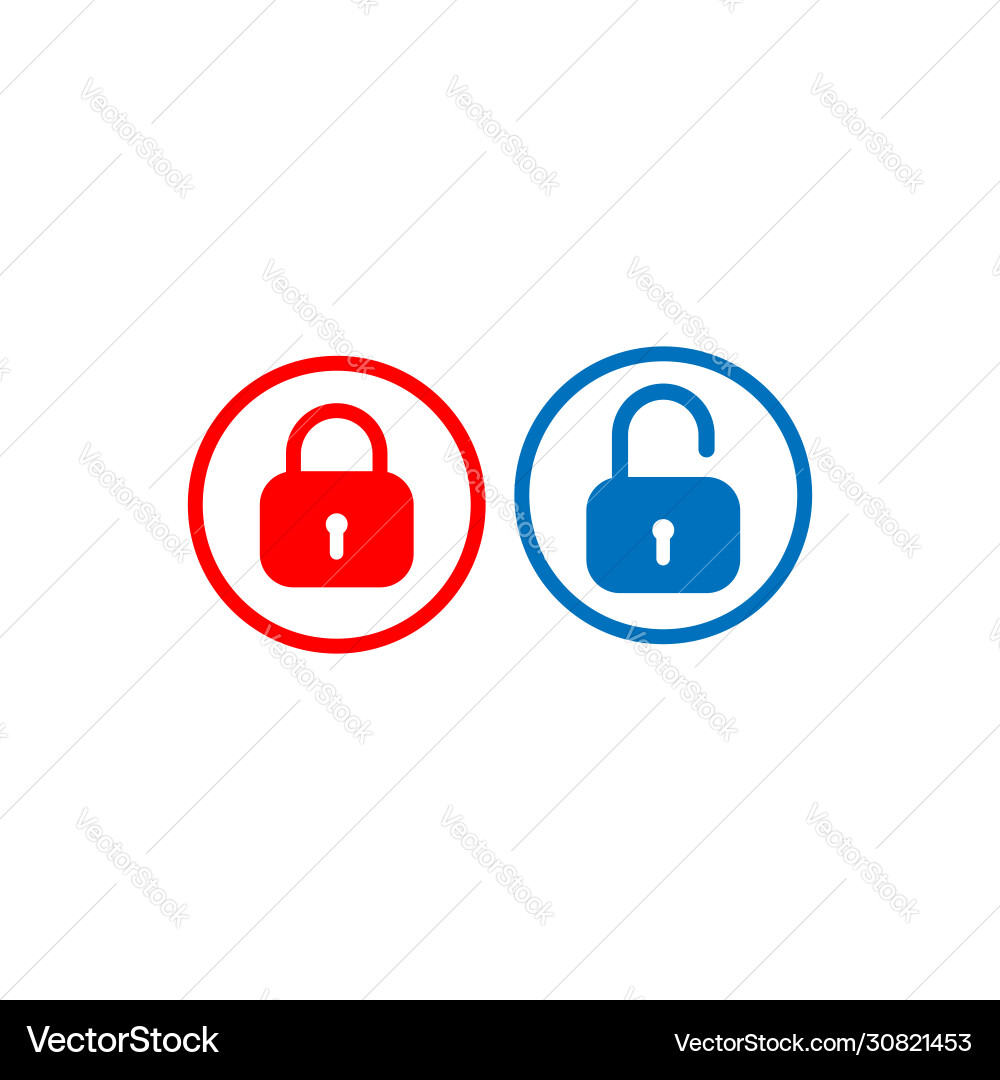 Lock and unlock button design template padlock Lock and unlock button design template padlock Vector Image