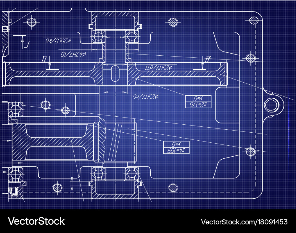Machine-building drawings on a blue background Vector Image