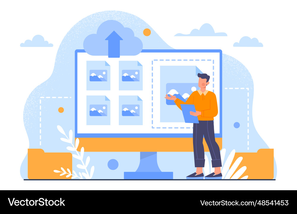 Man with image uploads concept vector image