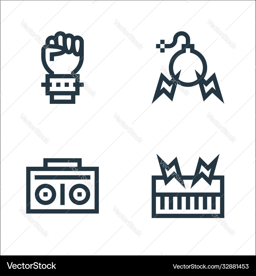 Rock and roll line icons linear set quality Rock and roll line icons linear set quality vector image