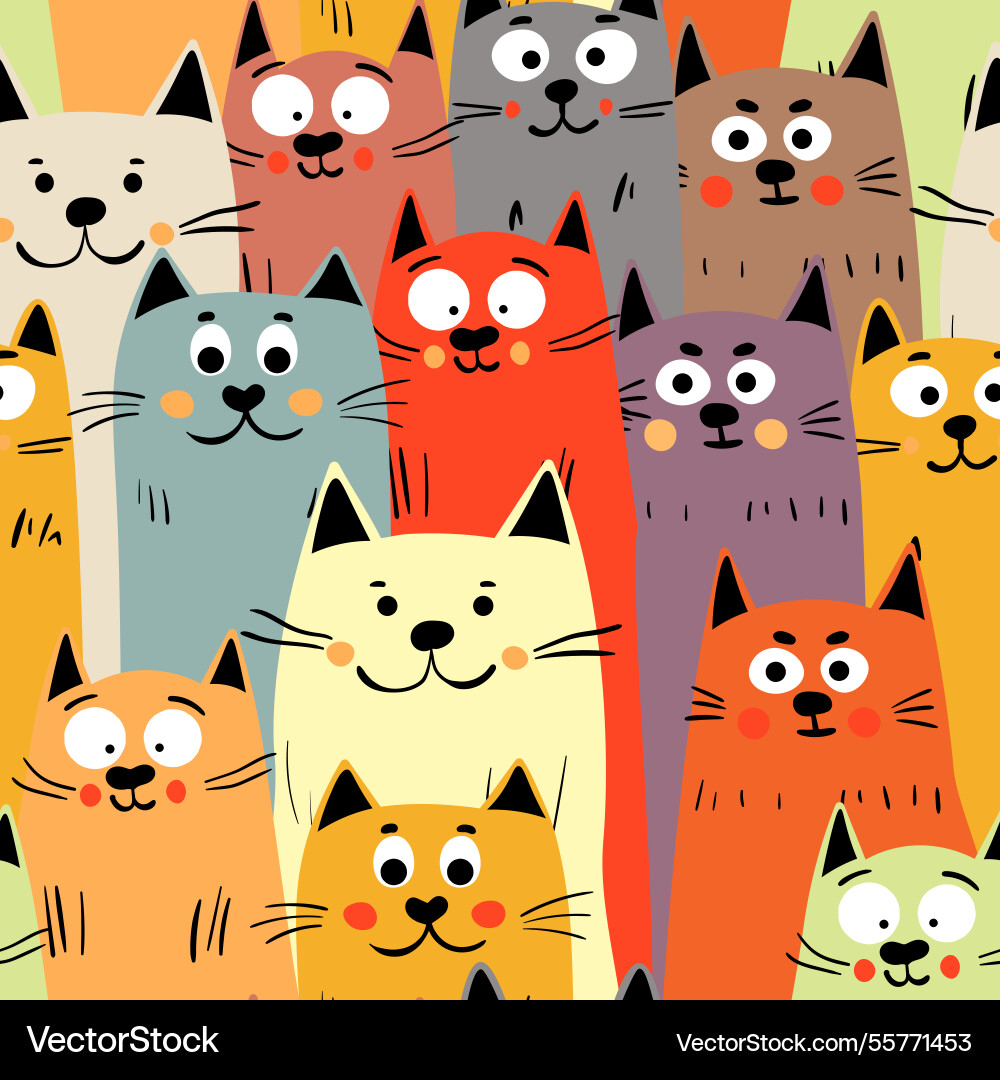 Seamless pattern with cute kitten print different Vector Image