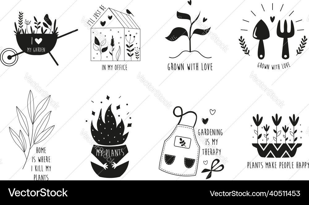 Set of gardening compositions with different Set of gardening compositions with different vector image