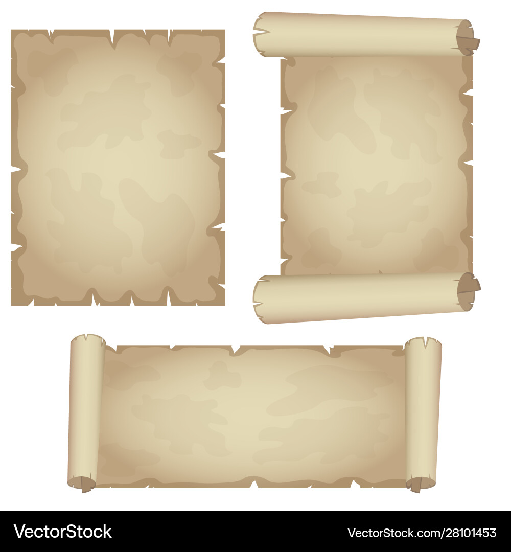 Set textured papyrus scrolls isolated on white Set textured papyrus scrolls isolated on white vector image