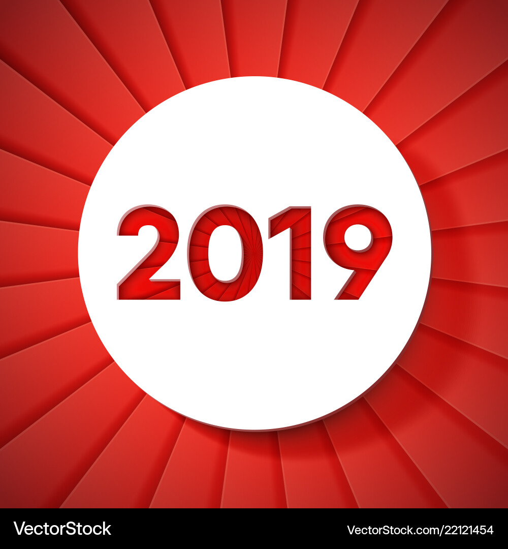 2019 cut out in the circle on red rays background Vector Image