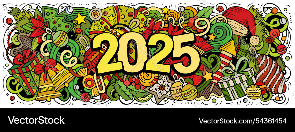 2025 doodles horizontal new year objects 2025 doodles horizontal new year objects vector image
