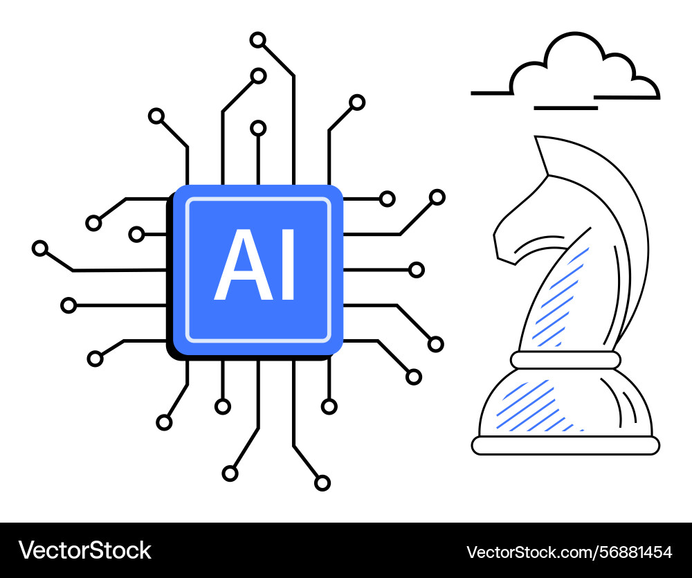 Ai processor connected to circuits beside chess Vector Image