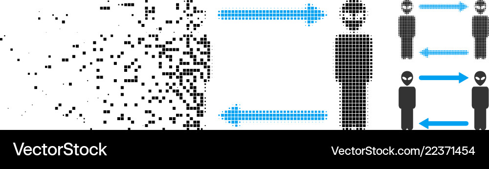 Disintegrating dotted halftone alien exchange Vector Image