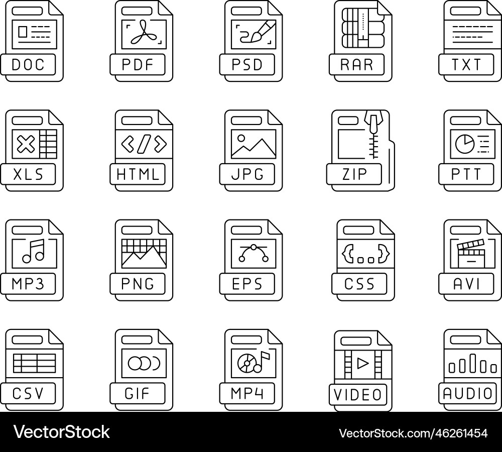 File format document icons set File format document icons set vector image