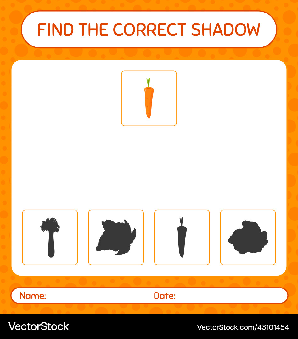Find the correct shadows game with carrot Find the correct shadows game with carrot vector image