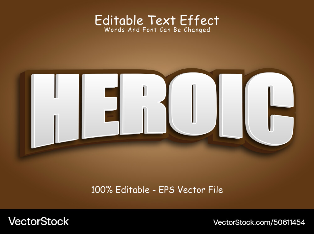 Heroic editable text effect 3 dimension emboss Vector Image