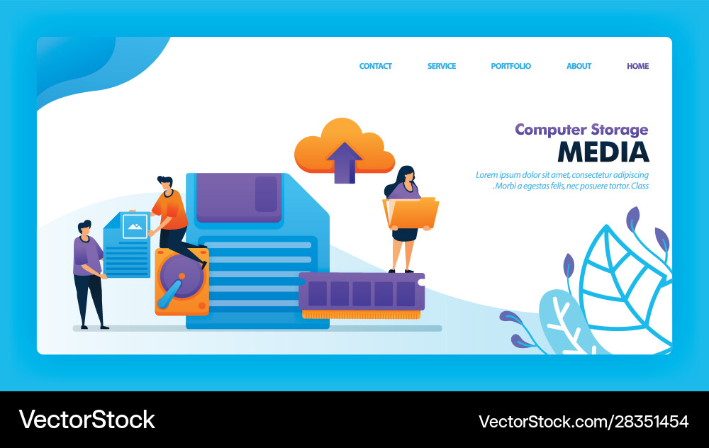 Landing page design computer storage media Landing page design computer storage media vector image