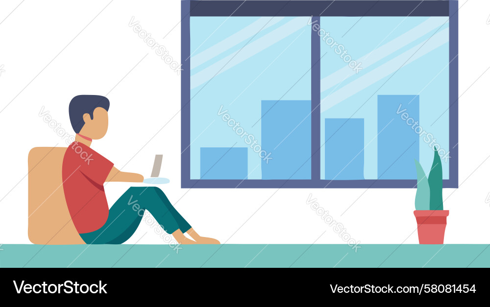 Man Working on Laptop by Window Vector Image