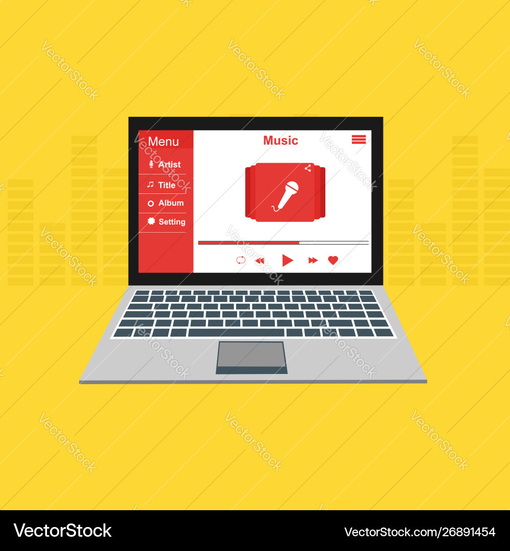 Media player application app template with flat Vector Image