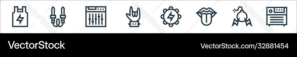 Rock and roll line icons linear set quality Rock and roll line icons linear set quality vector image