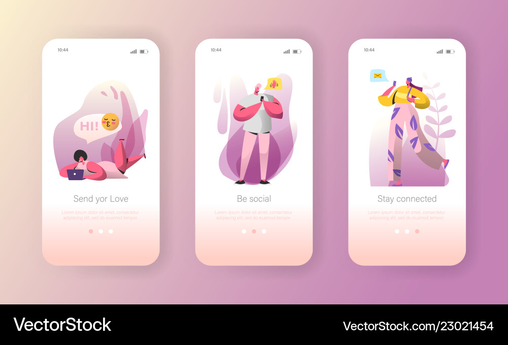 Social media onboarding mobile app screens Social media onboarding mobile app screens vector image