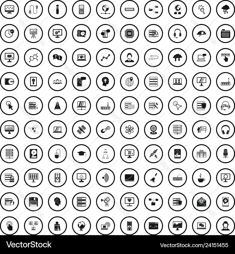 100 on-line seminar icons set simple style 100 on-line seminar icons set simple style vector image