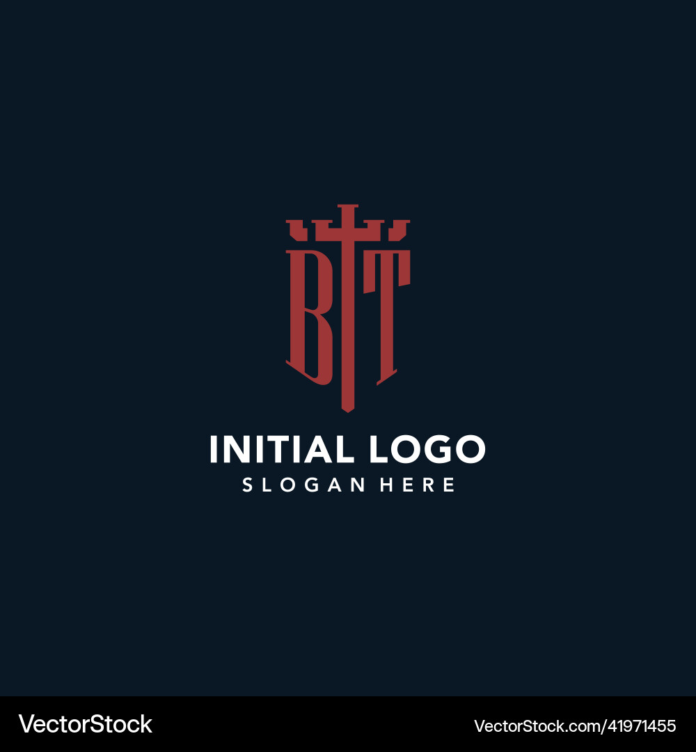 Bt initial monogram logos with sword and shield Bt initial monogram logos with sword and shield Vector Image