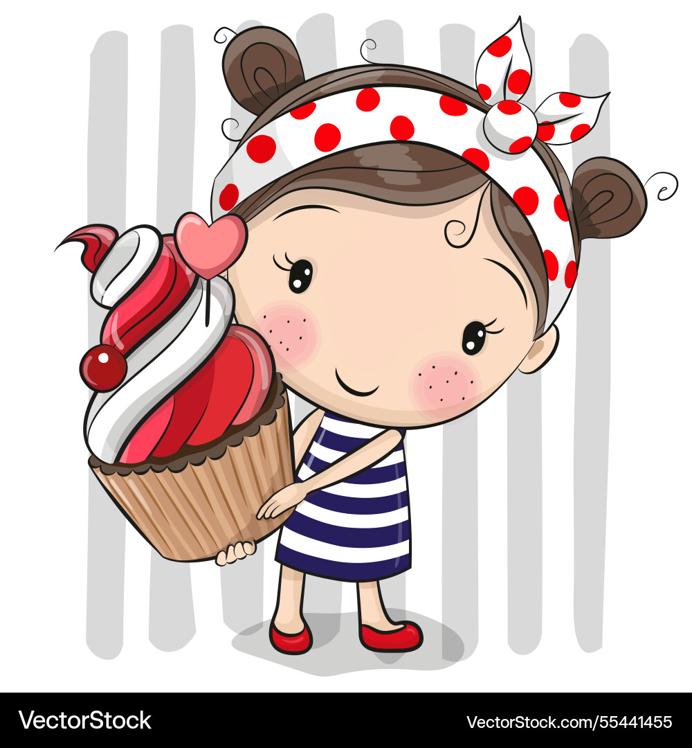 Cartoon girl in a striped dress with cupcake Cartoon girl in a striped dress with cupcake vector image