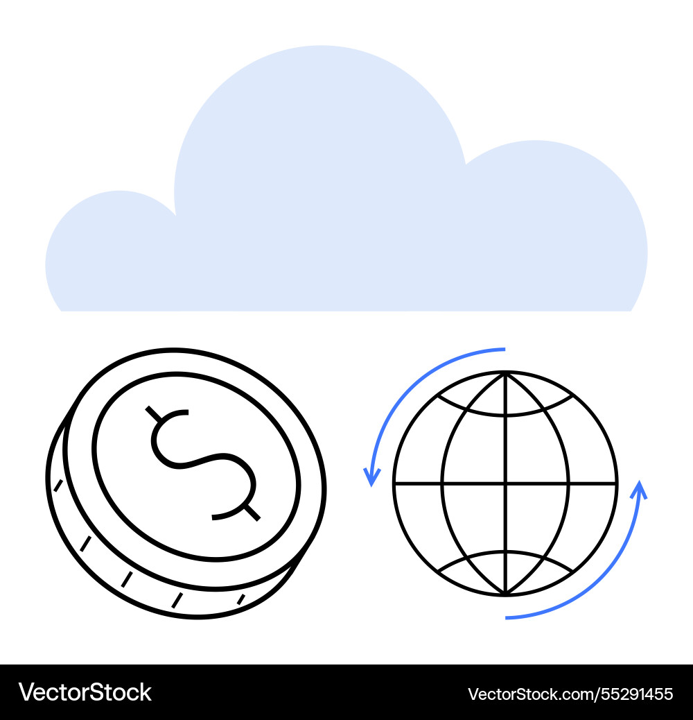 Cloud computing with global currency exchange Cloud computing with global currency exchange vector image