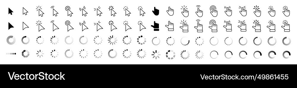 Computer mouse click cursor gray arrow icons set Vector Image