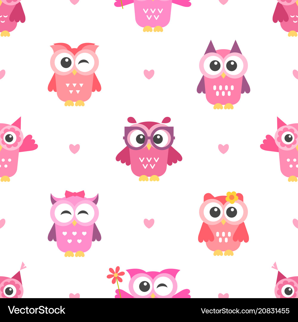 Cute Owl Seamless Pattern vector image