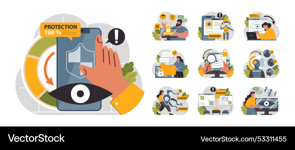 Cyber or web security set artificial intelligence Cyber or web security set artificial intelligence vector image