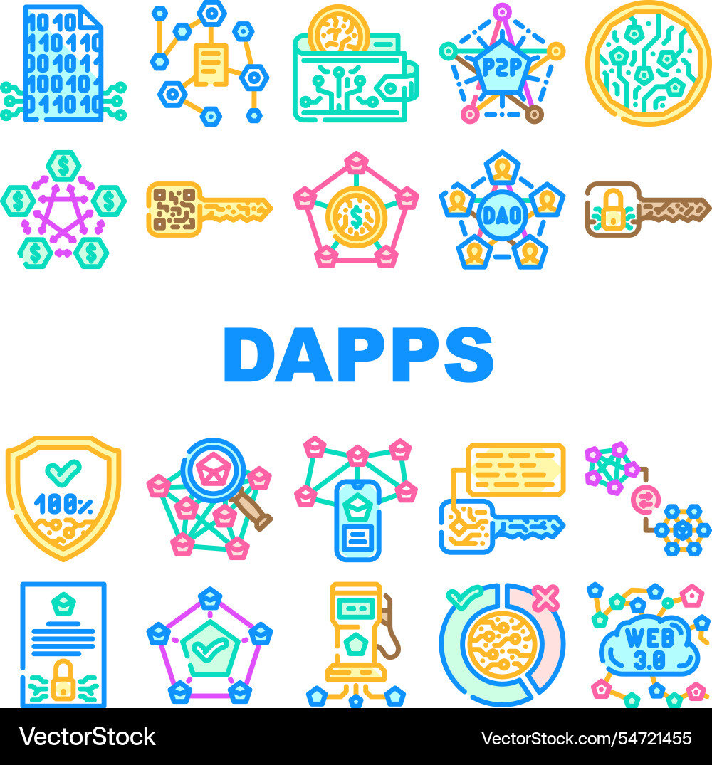 Decentralized applications dapps icons set Vector Image