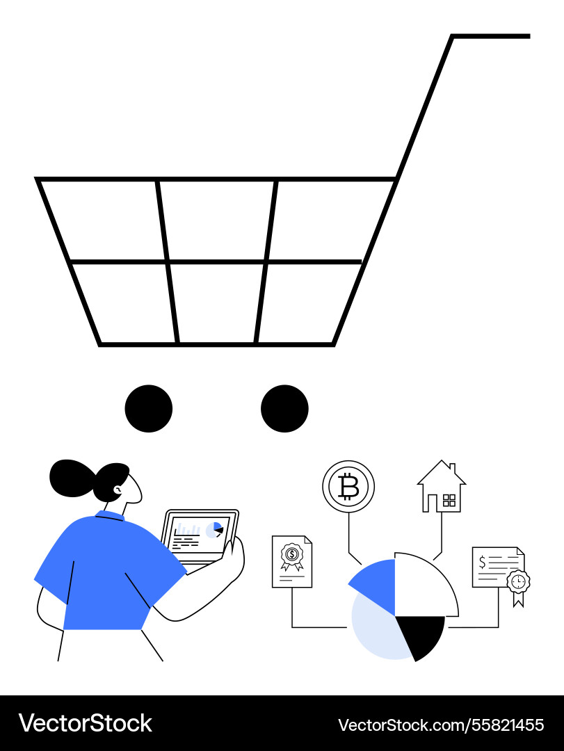 Digital shopping cart concept with user exploring Digital shopping cart concept with user exploring vector image