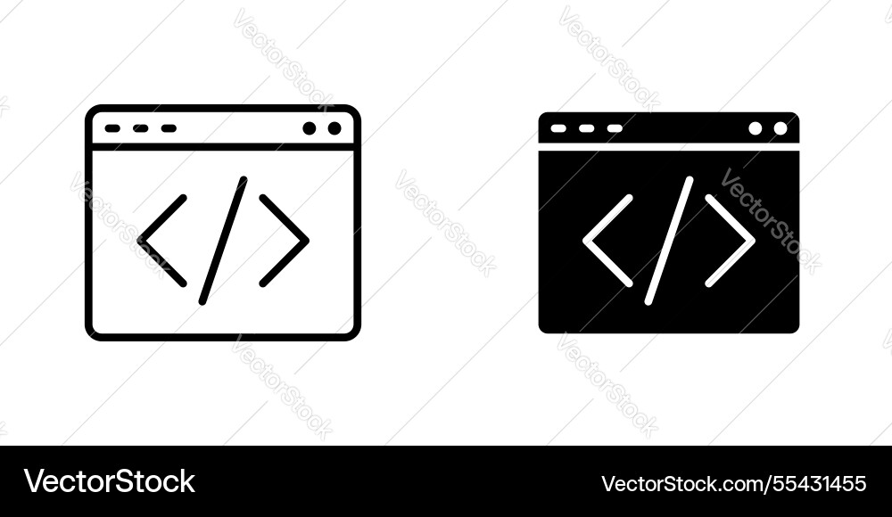Display code icons set in filled and strokes vector image