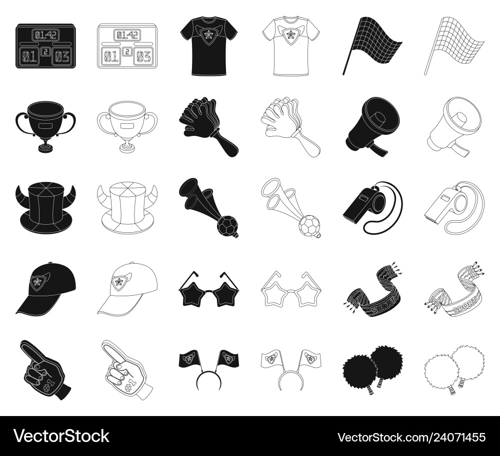 Fan and attributes blackoutline icons in set Fan and attributes blackoutline icons in set Vector Image
