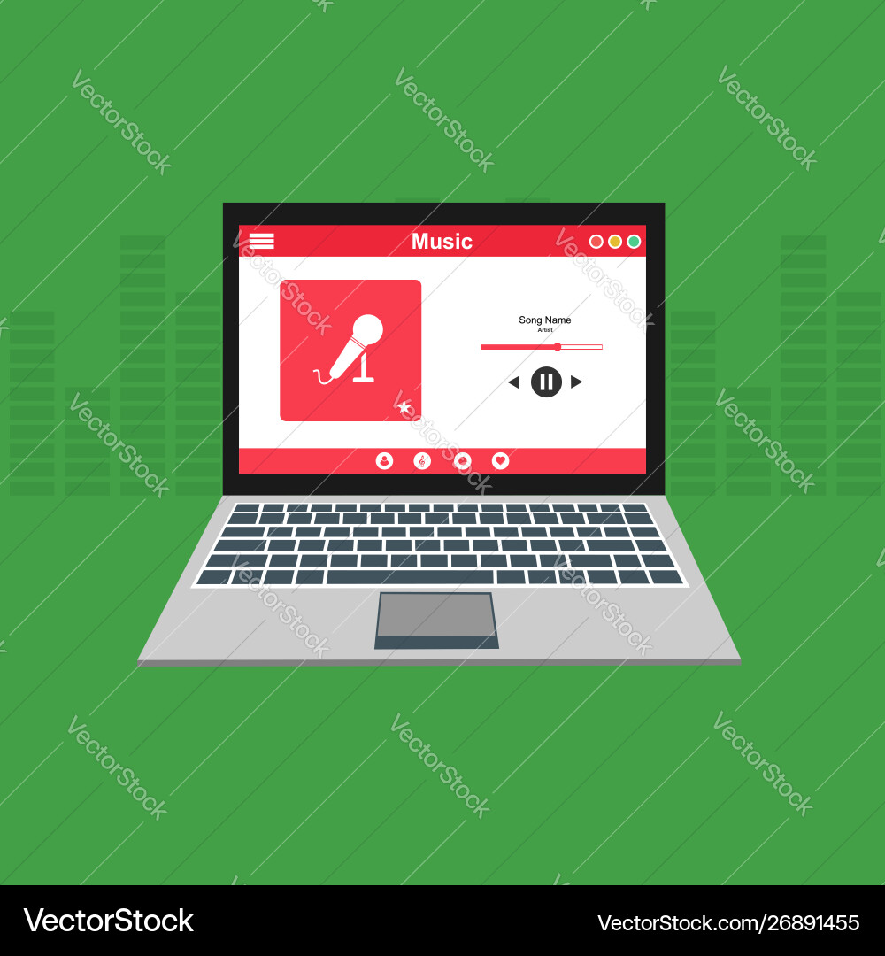 Media player application app template with flat Media player application app template with flat vector image