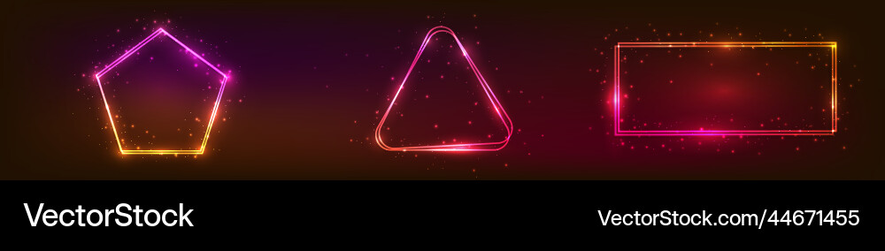Set of three neon double frames with shining Vector Image