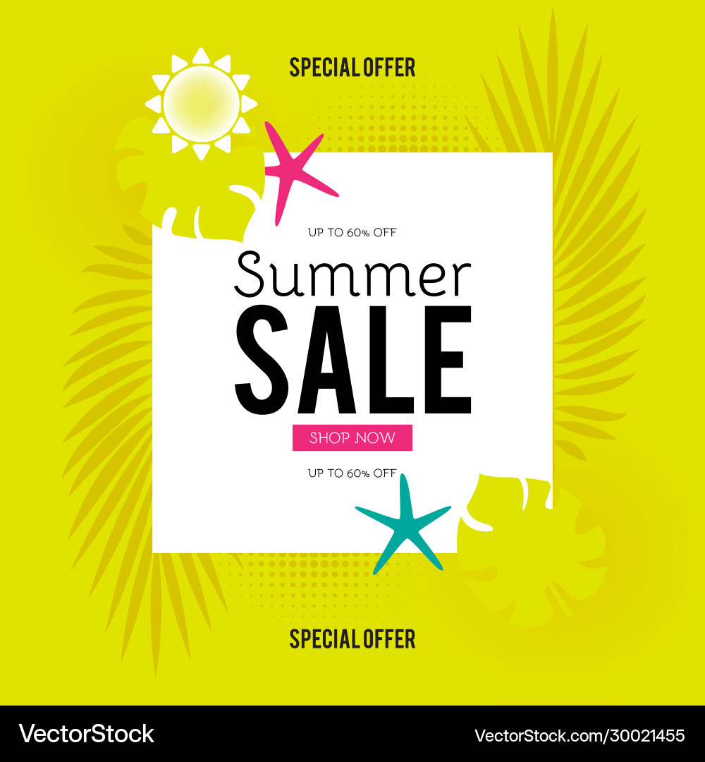 Summer sale poster template hot season offer Summer sale poster template hot season offer vector image