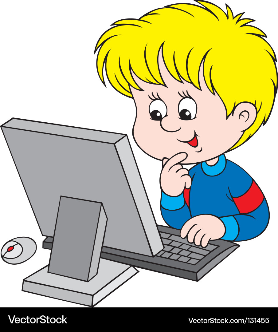 Young Boy Using Computer vector image