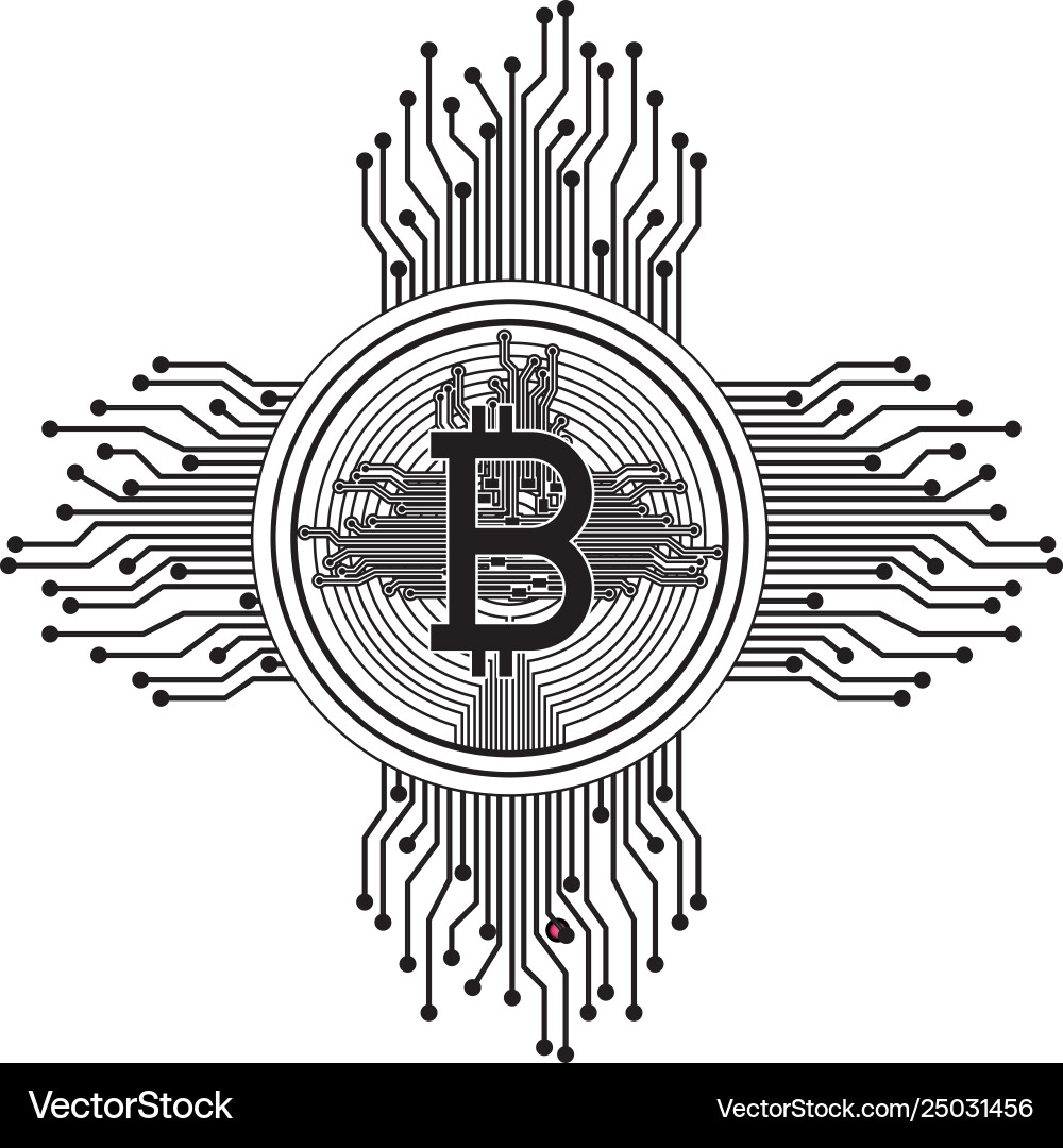 Bitcoin with circuit lines commerce technology vector image
