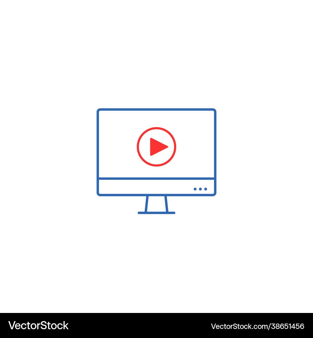 Computer with video player icon line Computer with video player icon line vector image