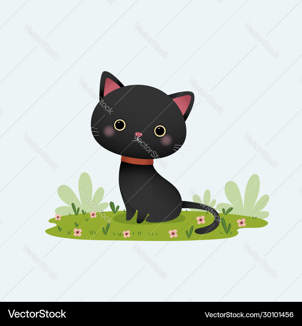Cute Black Cat in Garden Vector Image