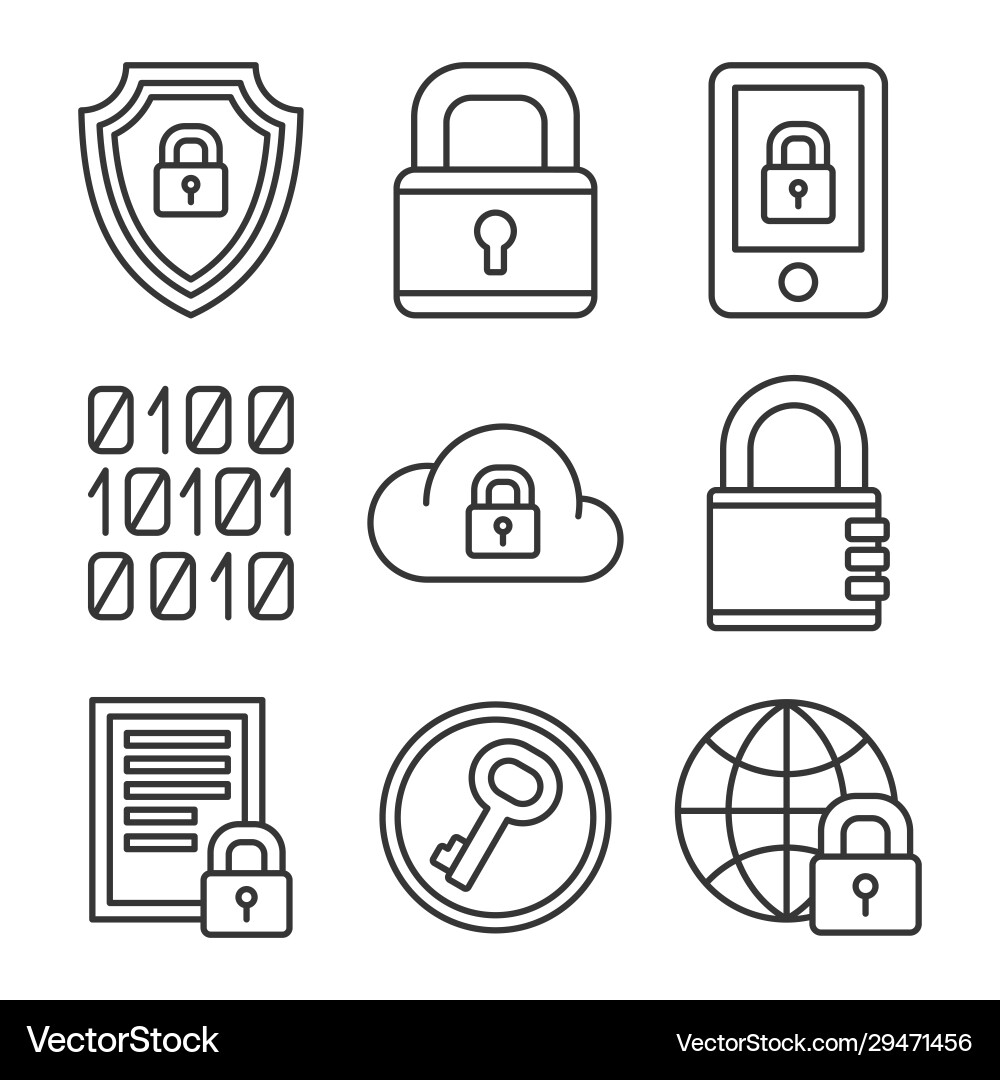 Digital encrypt technology security icons set vector image
