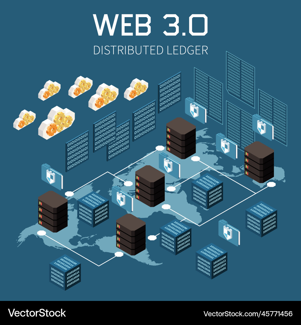 Distributed ledger isometric Distributed ledger isometric Vector Image