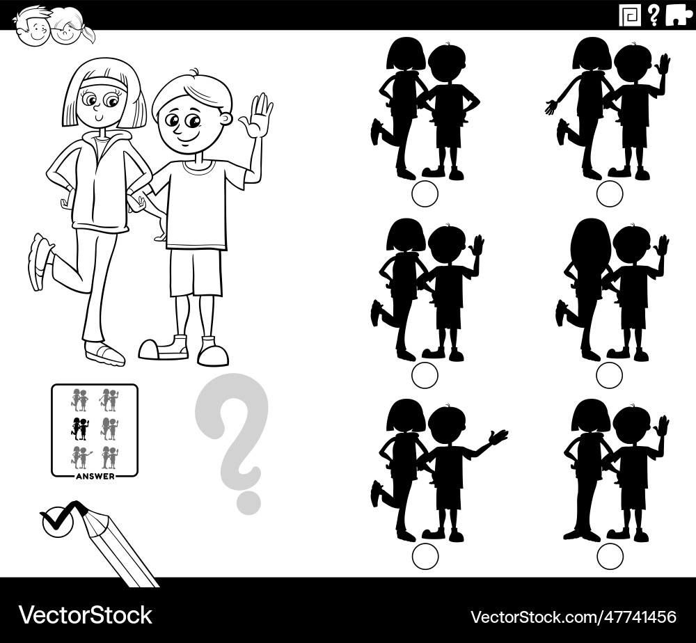 Educational shadows game with girl and boy Educational shadows game with girl and boy vector image