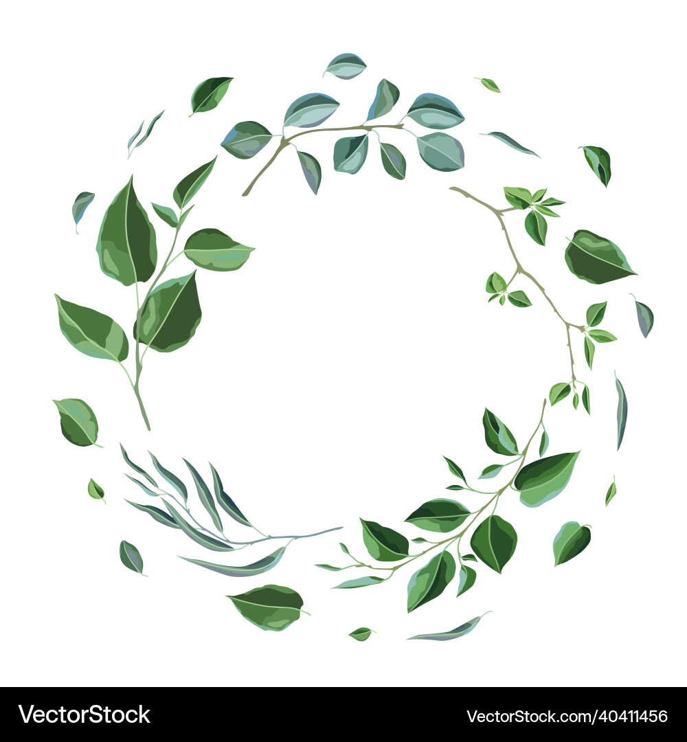 Frame with branches and green leaves spring Frame with branches and green leaves spring Vector Image