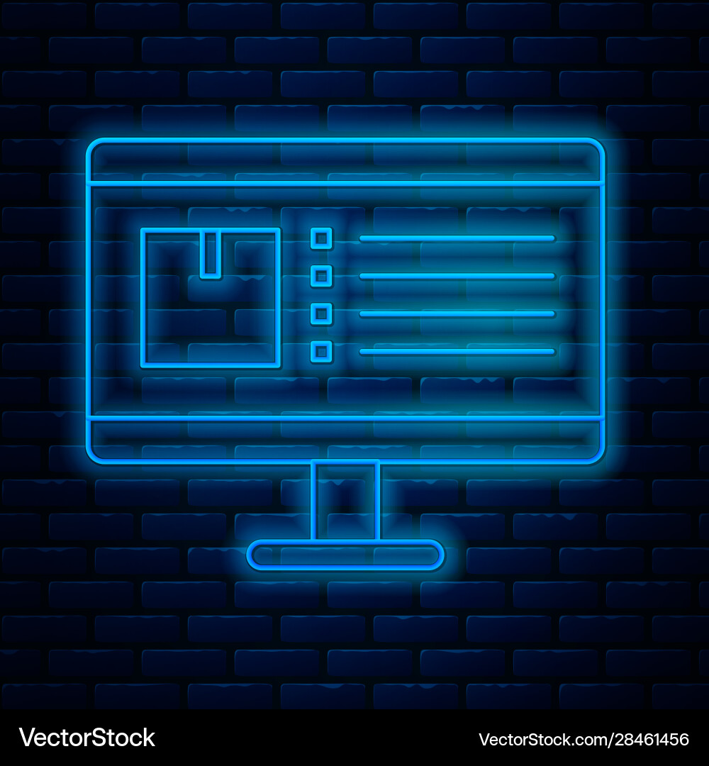 Glowing neon line computer monitor with app Glowing neon line computer monitor with app vector image