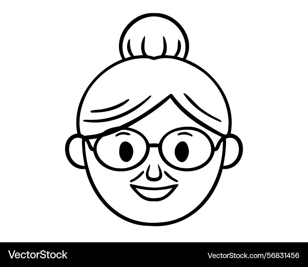 Grandmother face doodle hand drawn icon outline Vector Image