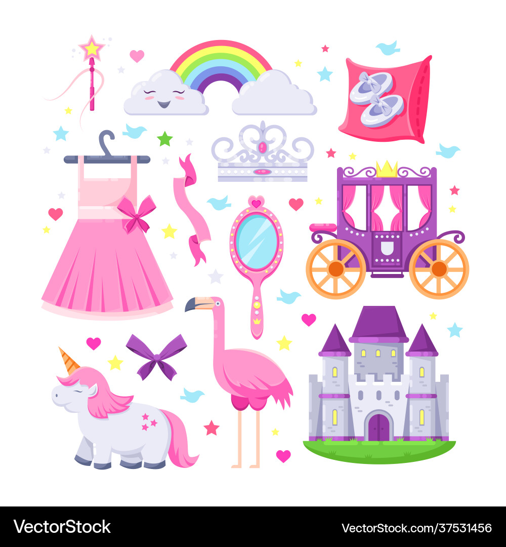 Little princess pink icons set vector image