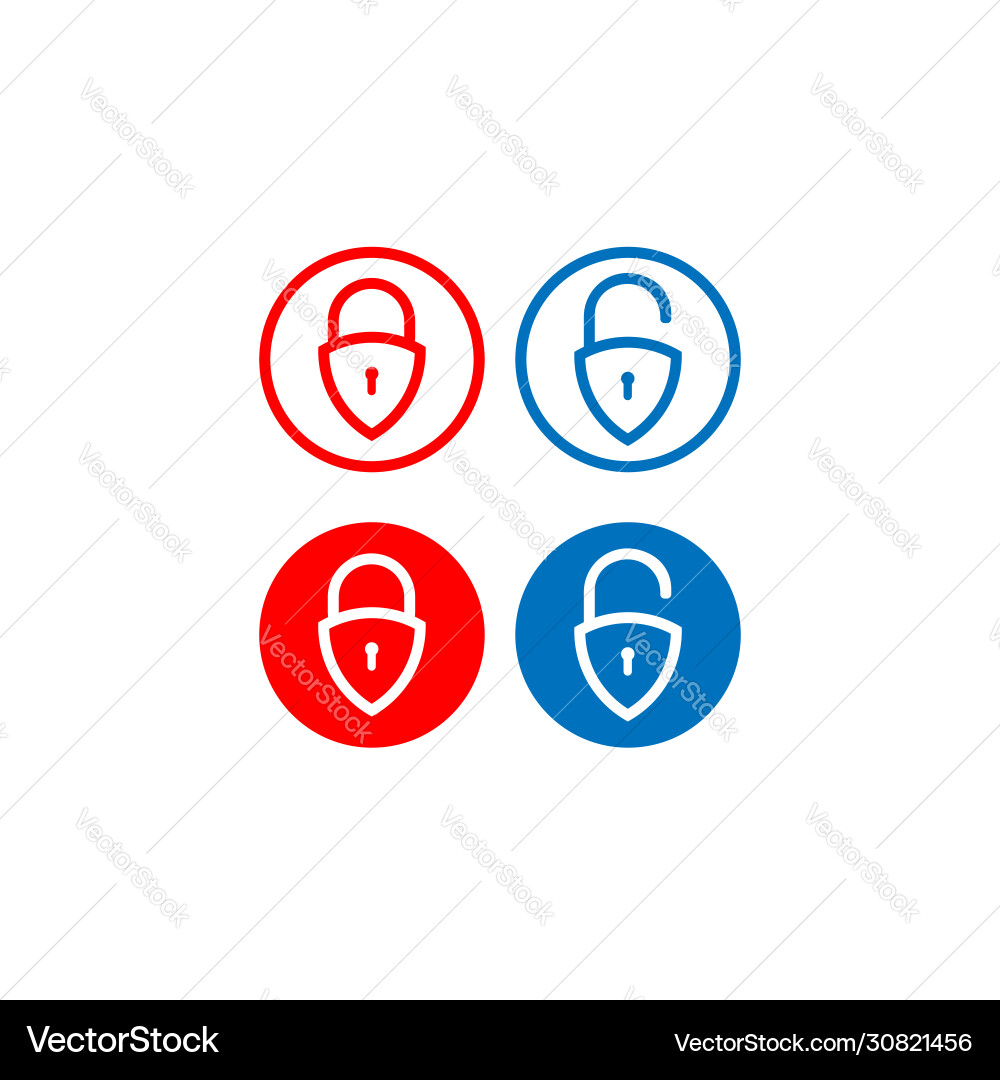 Minimal lock unlock button set security design vector image