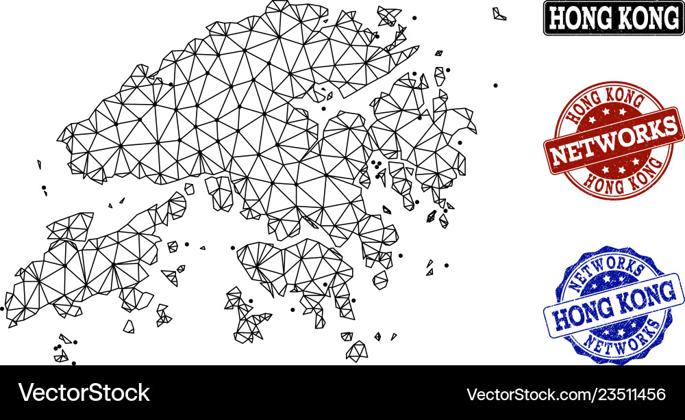 Polygonal network mesh map of hong kong Polygonal network mesh map of hong kong vector image